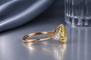 14KT Yellow Gold Pear Cut Lab Grown Diamond Ring Women Fancy Yellow 3 <b>Stone</b> Luxury OEM Custom Fine Jewelry Wedding Gift - Product Image 4