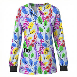 Chaqueta de uniforme médico personalizada al por mayor OEM con estampado, cierre frontal a presión, mangas largas, bolsillos con parche, ropa de trabajo, chaquetas de uniforme. - Product Image 4