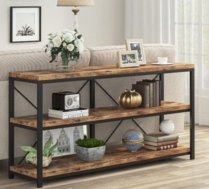 Mesa Consola Moderna de Madera con Estructura Metálica, Diseño Industrial, Mueble de Almacenamiento para Sala de Estar - Product Image 3