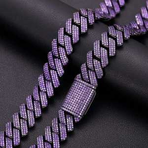 Cadena Cubana de Moissanita Púrpura de 19mm con Diseño Especial, Chapada en Oro/Oro Rosa, 3 Filas, Collar para Hombre, Regalo Personalizado - Product Image 5