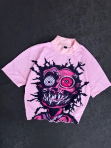 Custom OEM Logo Cotton T Shirt <b>Vintage</b> Streetwear High Quality Screen Printing Mock Neck <b>Graphic</b> <b>Tee</b> Shirt - Product Image 2