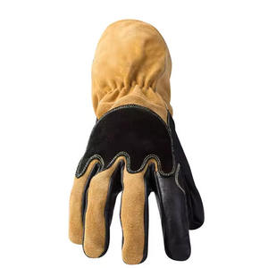 Beige Leather Wrist-Length Touchscreen <b>Gloves</b> with Needle Detection Split Cuff Cashmere Lining Soft Grain Palm Full Finger - Product Image 2