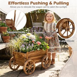 Vintage 44LBS Capacity Wood Flower <b>Pot</b> <b>Stand</b> with Drainage Hole Wagon Cart for Indoor & Outdoor Use Elegant Vintag - Product Image 4