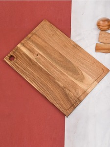 Planche à découper en bois d'acacia de haute qualité, grande, avec rainure pour les jus, réversible, épaisse, faite à la main, écologique, artisanat en bois brun - Product Image 6