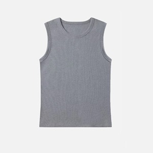 Débardeur côtelé blanc pour homme, col rond, sans manches, tricoté, décontracté, été, personnalisable OEM - Product Image 6