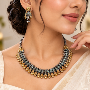 Wholesale Brass Oxidized Silver Gold Plated Ruby Bohemian Ghungroo Bridal Necklace Earring Set Women Anniversary Trendy Flower - Product Image 2