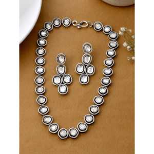 Meera Jaipur Polki <b>Silver</b> Fashion Jewelry <b>Set</b> with Elegant <b>Necklace</b> - Product Image 3