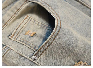 Jeans pour hommes Streetwear déchirés, tendance, coupe droite ample, délavés, style baggy, décontractés, en denim personnalisé - Product Image 5