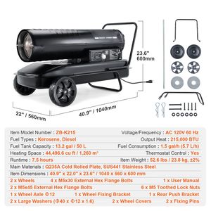 Stufa a Cherosene ad Alta Efficienza Energetica 215000 BTU, Riscaldatore ad Aria Forzata Portatile con Termostato, Serbatoio da 13,2 Galloni, Stufa Diesel per Garage - Product Image 3