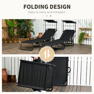 Juego de 2 Sillas Plegables Tipo Chaise Longue para Piscina con Toldo, Respaldo Reclinable y Estructura de Acero para Tomar el Sol al Aire Libre - Product Image 6