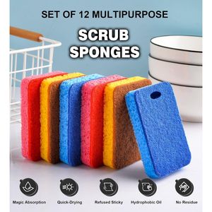 METUUTER Lot de 12 éponges de nettoyage et tampons à récurer double face en cellulose, robustes pour la cuisine - Product Image 3