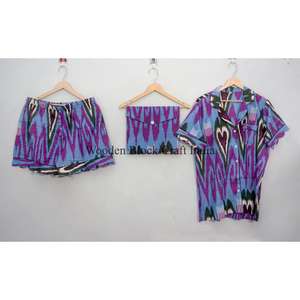 Conjunto de Pijama de 2 Piezas para Mujer, Verano, Transpirable, 100% Algodón Tejido, Manga Corta, Estampado Floral, Camiseta de Dormir Suave de Secado Rápido - Product Image 2