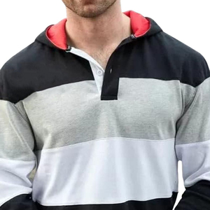 Camiseta de punto casual para hombre con capucha, manga corta, 100% algodón, teñido anudado, bloques de color, ribete en contraste, corte regular, anti-bolitas - Product Image 4