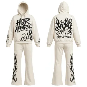 Conjunto Deportivo de Invierno con Logotipo Personalizado, Ecológico, Lavado Ácido, Transpirable, 100% Algodón, Sudadera con Capucha y Pantalones Rectos Acampanados - Product Image 2