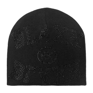 Bonnet noir avec logo lettre en strass, style streetwear unisexe, bonnet d'hiver 56-58 cm, tricot acrylique, tenue décontractée - Product Image 2