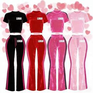 2026Women Velour Tracksuit 2 Piece <b>Set</b> Y2K Striped Zip up Jacket Flare Pants Outfit Vintage Streetwear Casual Sportswear Custom - Product Image 1