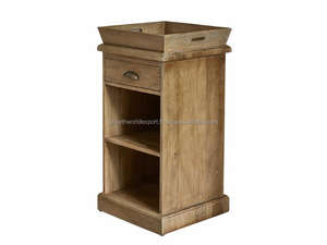 Mesita de Noche Vintage de Madera con Cajón y Estante |   Mesa de Noche Moderna para Dormitorio con Almacenamiento - Product Image 5