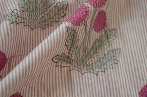 Fine Stripe <b>Animal</b> Pattern Lightweight Cotton Pink Buti Green Leaves Hand Block Printed Cambric Yard Summer Shirts for Boys Made - Product Image 3