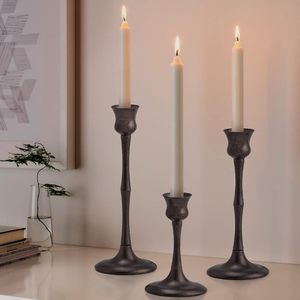 Luxury Metal Candle <b>Holder</b> Set <b>Black</b> Antique Finish Taper <b>Candlestick</b> for Home Decoration - Product Image 3