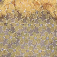 Tissu en dentelle brodée de fleurs en maille YX2284, blanc, en polyester, avec perles et paillettes
