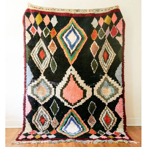 Tapis moderne en laine pure à motif de puzzle marocain en peluche tombée de la nuit pour le salon, la chambre à coucher, la cuisine et l'hôtel-Format rouleau - Product Image 1