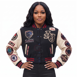Best Selling Women Cropped <b>Jacket</b> Varsity Letterman Crop <b>Jackets</b> for Women Wool Body <b>Leather</b> Sleeve Letterman <b>winter</b> <b>jackets</b> - Product Image 6