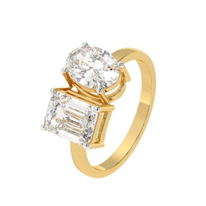 Anillo de diamantes Toi et Moi de corte ovalado y esmeralda de 2.30 CTW en oro amarillo de 14 quilates - Product Image 2