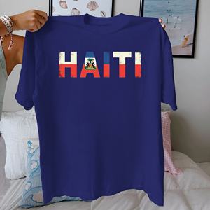 Camiseta Informal para Mujer con la Bandera de Haití, Tejido de Punto 100% Algodón, Cuello Redondo, Diseño Estampado, para Todas las Temporadas - Product Image 5