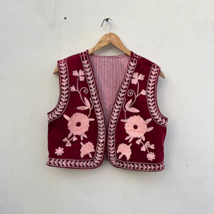 Red Embroidered Suzani Velvet Short Jacket Statement Outerwear Coat Velvet Blazer Unisex Jacket Gift For <b>Wife</b> Bridal Jacket - Product Image 1