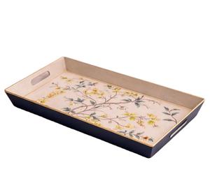 Bandeja de servir de madera esmaltada hecha a mano para comedor con estampado floral y opciones personalizables - Product Image 1