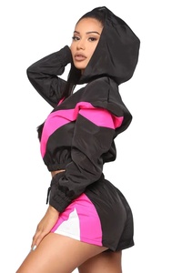 Ropa de calle de verano personalizada unisex, conjuntos cortos cortavientos de nailon de alta calidad, impermeable, con cremallera y logotipo bordado, estilo informal - Product Image 4