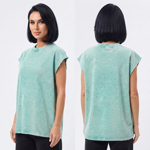 Débardeur en coton lavé pour femme, col rond, sans manches, coupe ample, tricoté, style vintage, avec épaules dégagées - Product Image 5