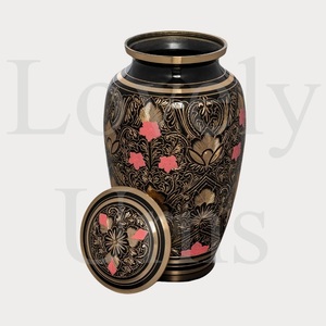 Brass roses cremation urn adult medium <b>keepsake</b> memorial <b>ashes</b> container decorative floral design - Product Image 2