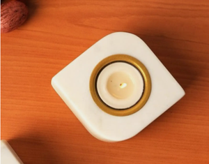Handmade White Marble <b>Tealight</b> Candle <b>Holder</b> with Gold Rim Decorative for Home Tabletop Festive Decor - Product Image 4