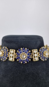 Custom Luxury Gold Plated Chick Necklace Blue Nano Sapphire Stone Inlay Kundan Polki CZ Flower <b>Choker</b> Jewelry for Women Wedding - Product Image 3