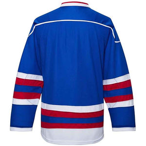 Maillot de hockey sur glace personnalisé bleu, rouge et blanc, rayé, à manches longues, col en V, uniforme sportif - Product Image 2