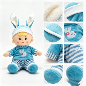 customized stuffed bedtime <b>doll</b> for kids, blue striped pajamas plush <b>doll</b>, blonde hair baby plush - Product Image 3