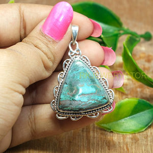Collier pendentif en chrysocolle de qualité supérieure, grande taille, en argent sterling 925, bijou en chrysocolle, cadeau pour femme - Product Image 4
