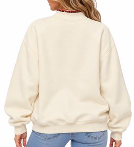 Sudadera navideña personalizada para mujer, de cuello alto simulado, con apliques de letras bordadas, de algodón polar, con hombros caídos. - Product Image 4