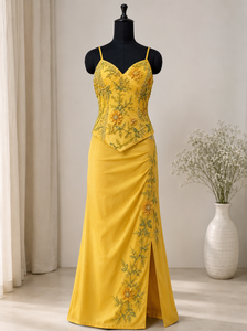 <b>Pink</b> Satin Floral Print Embroidered Mermaid <b>Evening</b> Dress Spaghetti Strap Floor Length <b>Formal</b> Prom Wear Custom - Product Image 3