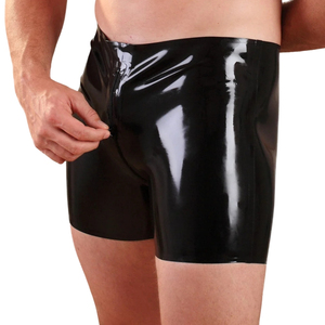 Shorts de Cuero Sintético Negro para Hombre, Cintura Media, Spandex y Nailon, Ropa Interior Sexy, Estilo Tentación - Product Image 6