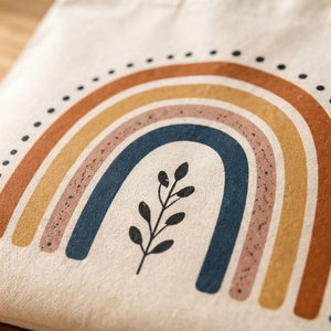 Boho Rainbow Cotton <b>Canvas</b> Tote Bag Eco Friendly Cream Large Capacity Earth Tone Arch Shoulder <b>Handbag</b> Reusable Shopping Tote - Product Image 6