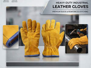 High Performance Cowhide Split Leather Heat Resistance <b>Driver</b> <b>Gloves</b> Elastic Wristlet Breathable Soft 11 oz Thick Industrial - Product Image 2
