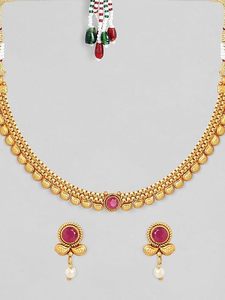 Gold Plated Alloy <b>Necklace</b> Earrings <b>Set</b> with Zircon Imitation <b>Pearl</b> Ethnic Style Third Party Certified Women's Wedding Jewelry - Product Image 4