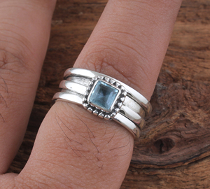 Luxury Natural Blue Topaz Band <b>Ring</b> Elegant 925 Sterling <b>Silver</b> <b>Statement</b> Jewelry High-Quality Genuine Swiss Blue Topaz <b>Ring</b> - Product Image 3