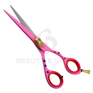 Ciseaux de salon roses de luxe avec vis de tension dorée et accents de bijoux colorés, outil professionnel de coiffure - Product Image 2