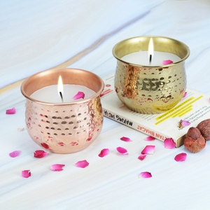 Elegant design gold and copper cpated metal <b>candle</b> jar <b>set</b> of 2 decorative <b>candle</b> jars offer customizations gold and copper - Product Image 5