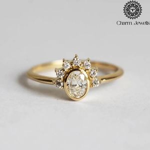 Charm_Jewells Women's Classic Gold Plated <b>Cushion</b> Cut Moissanite Engagement Ring IGI Certified Vintage <b>Star</b> Prong Setting - Product Image 2
