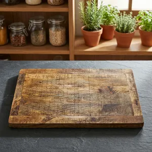 Planche à découper rectangulaire en bois de manguier rustique, finition antique durable, surface de table de cuisine, mobilier de maison - Product Image 1