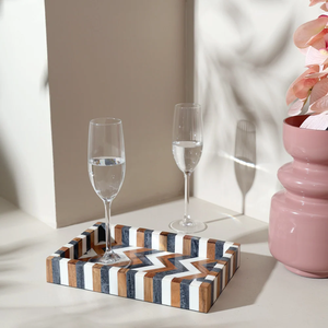 Plateau décoratif FAIZA CRAFT Art Déco personnalisé en os incrusté, motif géométrique chevron, passe au micro-ondes, pour fruits/floraux - Product Image 4